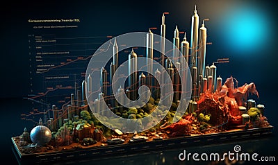 3d rendering of a model of the city and the earth. Stock Photo