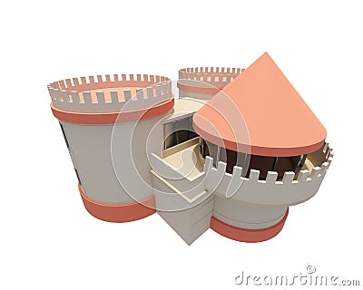 3d rendering model of modern minimalist orange castle architecture building Stock Photo