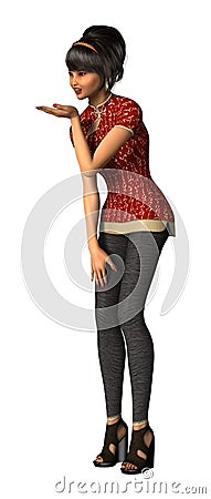 3D Rendering Modern Asian Girl on White Stock Photo