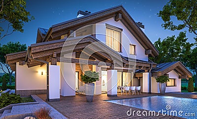 3d rendering of modern cozy house in chalet style Stock Photo