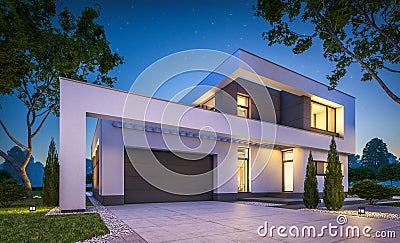 3d rendering of modern house at night Stock Photo