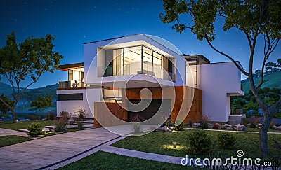 3d rendering of modern house by the river Stock Photo