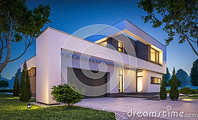 3d rendering of modern house at night Stock Photo