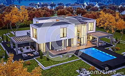 3d rendering of modern house by the river Stock Photo