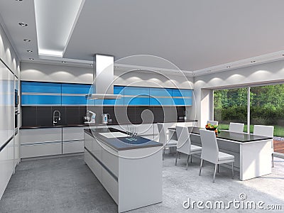 3D rendering modern kitchen Stock Photo