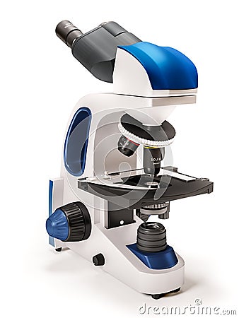 Modern microscope on white Stock Photo