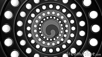 3d rendering. modern white sphere on black circle plat tunnel wall background Stock Photo