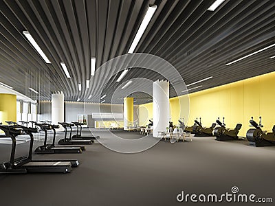 3d rendering modern yellow gym and fitness Stock Photo