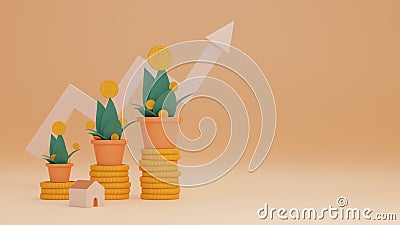 tree with coins Sorting investment coins from ascending to descending Stock Photo