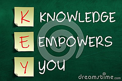 KEY acronym on chalkboard meaning Knowledge Empowers You Stock Photo