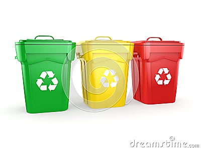 3D rendering Multicolor Recycling Bins Stock Photo