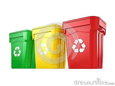 3D rendering Multicolor Recycling Bins Stock Photo