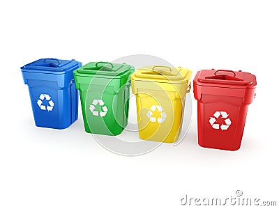 3D rendering Multicolor Recycling Bins Stock Photo