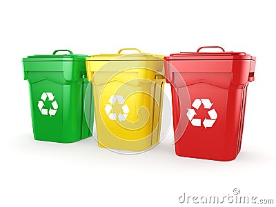 3D rendering Multicolor Recycling Bins Stock Photo