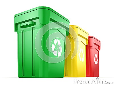 3D rendering Multicolor Recycling Bins Stock Photo