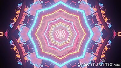 3D rendering of multicolored lights in a polygonal shape condensing into a single point Stock Photo