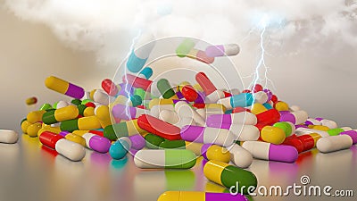 3D rendering multicolored medical pills Stock Photo