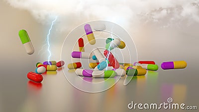 3D rendering multicolored medical pills Stock Photo