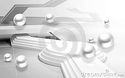 3d rendering mural golden wallpaper. platform, sale scene. abstract pastel podium, white marble floor in room. Architectural cos Cartoon Illustration