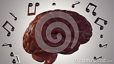 musical notes and a human brain Stock Photo