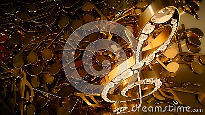3D rendering of a musical treble clef and falling notes Stock Photo