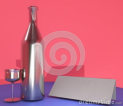 3D rendering Name Text, Bottle and Glass for background and mock up object Cartoon Illustration