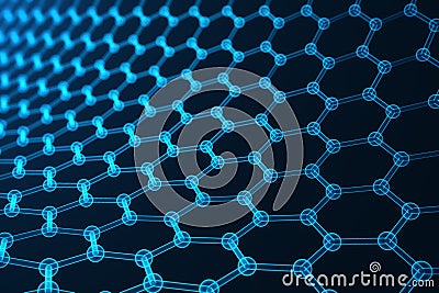 3d rendering nanotechnology, glowing hexagonal geometric form close-up, concept graphene atomic structure, concept Stock Photo