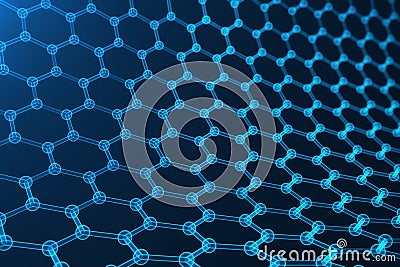 3d rendering nanotechnology, glowing hexagonal geometric form close-up, concept graphene atomic structure, concept Stock Photo