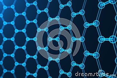 3d rendering nanotechnology, glowing hexagonal geometric form close-up, concept graphene atomic structure, concept Stock Photo