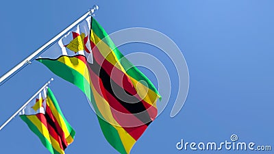 3D rendering of the national flag of Zimbabwe waving in the wind Stock Photo