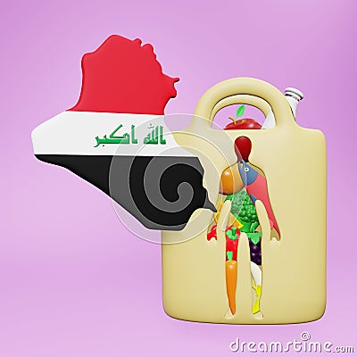 3d rendering of the need and consumption of nutrients for a healthy body in Iraq Stock Photo