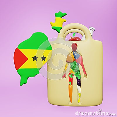 3d rendering of the need and consumption of nutrients for a healthy body in Sao Tome and Principe Stock Photo