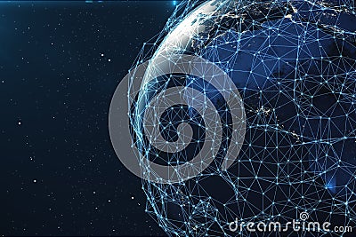 3D rendering Network and data exchange over planet earth in space. Connection lines Around Earth Globe. Global Stock Photo