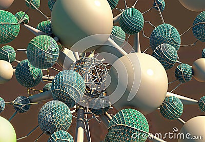 3d rendering of a network of spheres in the shape of a sphere, generative ai Stock Photo