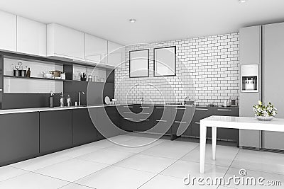 3d rendering nice contemporary style black kitchen Stock Photo