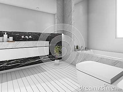 3d rendering nice view bathroom with white and black design Stock Photo