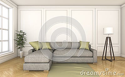 3d rendering nice wood floor with grey sofa Stock Photo