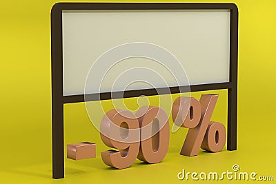 3d rendering of Ninety Percent, yellow background and blank announcement. Stock Photo