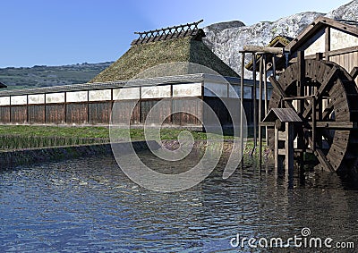 3D Rendering Ninja Village Stock Photo