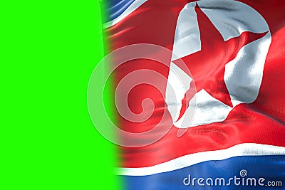 3D rendering, north korea flag waving texture fabric background, crisis of north and south korea, korean risk nuclear bomb war co Stock Photo