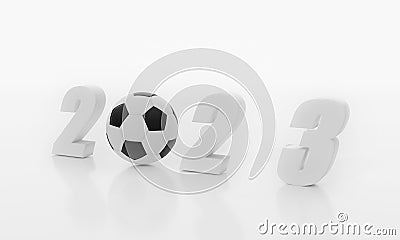 3D rendering 2023 number white with football inside on white background. 2023 concepts HAPPY NEW YEAR Stock Photo
