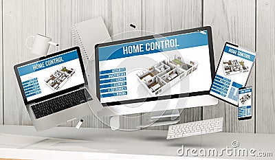 floating devices at the office with home automation software on Stock Photo