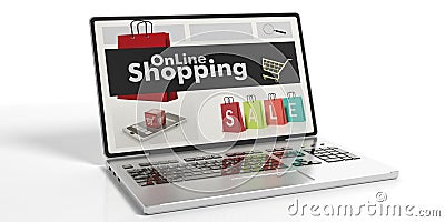 3d rendering online shopping on a laptop`s screen Stock Photo