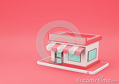 3d Rendering Online Store on Smartphone on Red Background Stock Photo