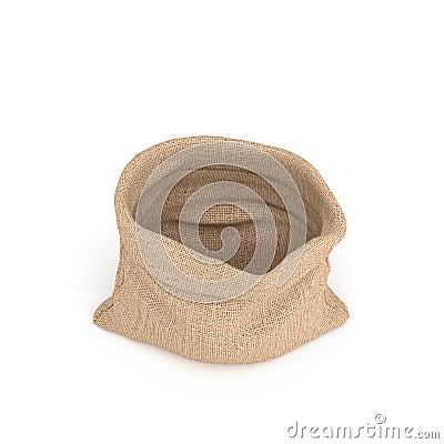 3d rendering of open burlap money bag isolated on white background. Stock Photo