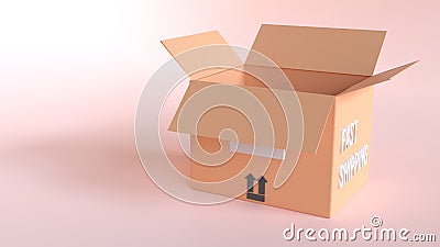 3D rendering open cardboard box or delivery package. 3D illustration open delivery cargo box4 Cartoon Illustration