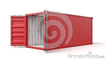 3d rendering of open empty red barge container with white insides isolated on white background. Stock Photo