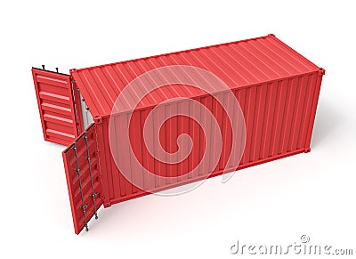 3d rendering of open empty red barge container with white insides isolated on white background. Stock Photo