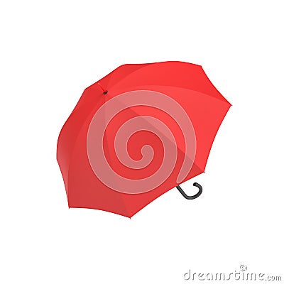 3d rendering of an open red umbrella with a black curved handle isolated on white background. Stock Photo