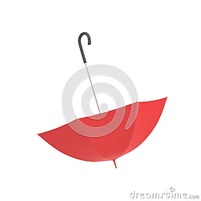 3d rendering of an open red umbrella with a black curved handle isolated on white background. Stock Photo